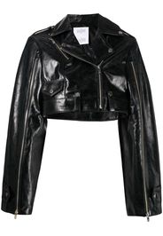 Rokh cropped leather biker jacket - Schwarz