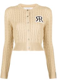 Rokh logo-patch chunky cable-knit cardigan - Nude