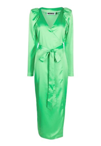 ROTATE long-sleeve satin wrap dress - Grün