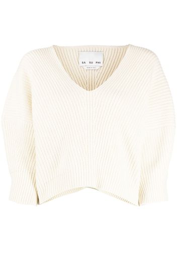 SA SU PHI V-neck ribbed-knit jumper - Weiß