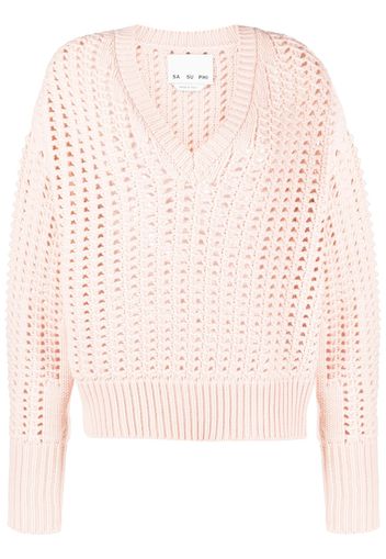 SA SU PHI Pullover mit Lochstrickmuster - Rosa