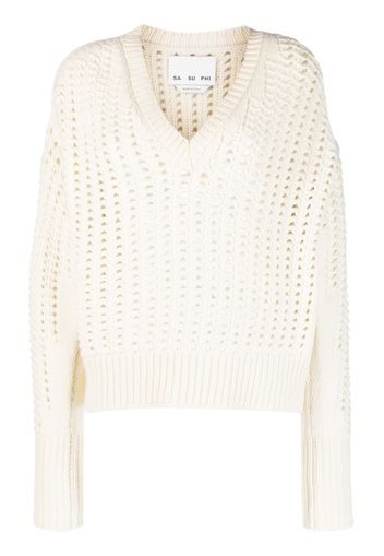 SA SU PHI open-knit V-neck jumper - Nude