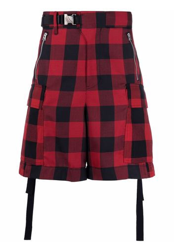 sacai check-print belted cargo shorts - Rot