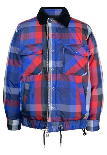 sacai check-pattern zip-up bomber jacket - Blau