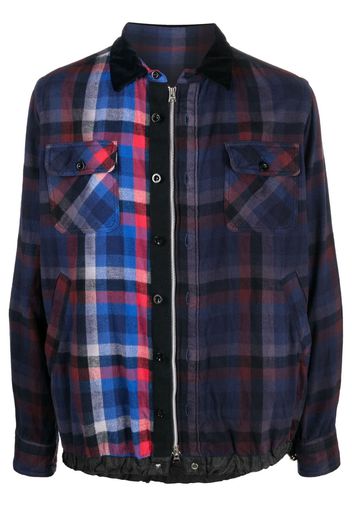 sacai check zipped shirt jacket - Blau