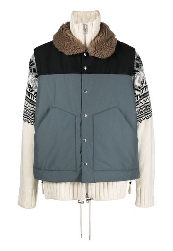 sacai padded shearling-collar jacket - Grau