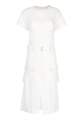 sacai logo-embroidered A-line dress - Weiß