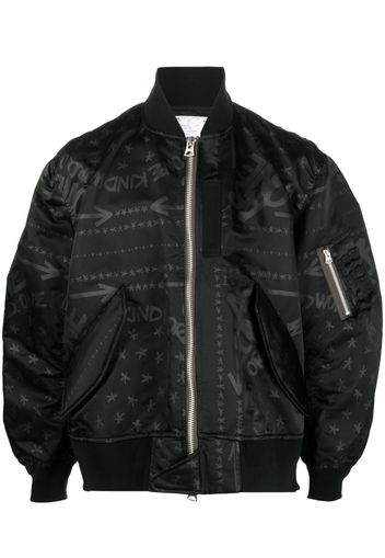 sacai logo-print zipped-up bomber jacket - Schwarz