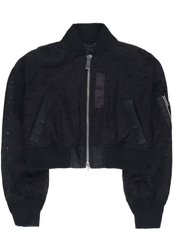 sacai logo-embroidery lace bomber jacket - Schwarz