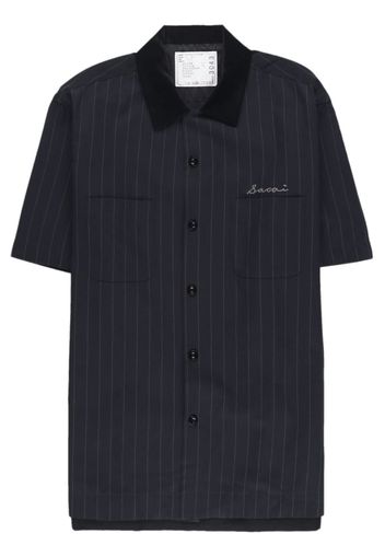 sacai embroidered-logo striped shirt - Blau