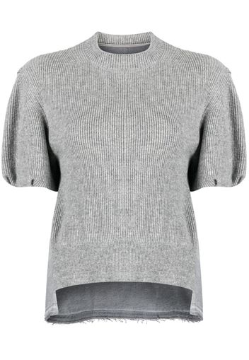 sacai ribbed-knit panelled wool T-shirt - Grau