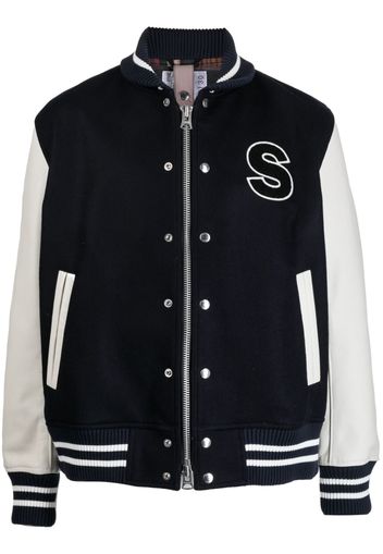 sacai appliqué-detail wool varsity jacket - Schwarz