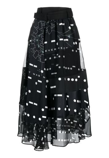 sacai graphic-print belted midi skirt - Schwarz