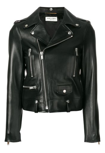 Saint Laurent Cropped-Bikerjacke - Schwarz