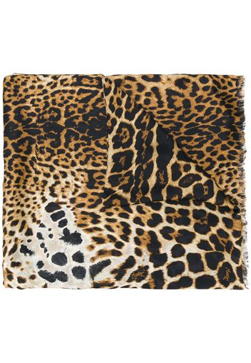 Saint Laurent Seidenschal mit Leoparden-Print - Schwarz