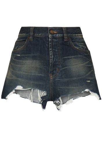 Saint Laurent Ungesäumte Jeans-Shorts - Blau