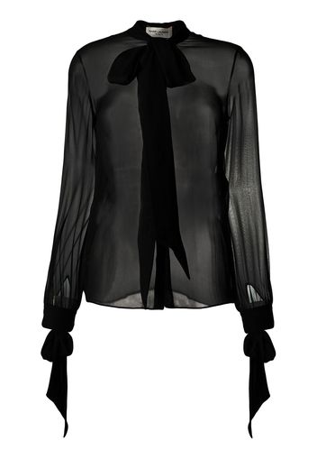 Saint Laurent Sheer-Bluse mit Schleife - Schwarz