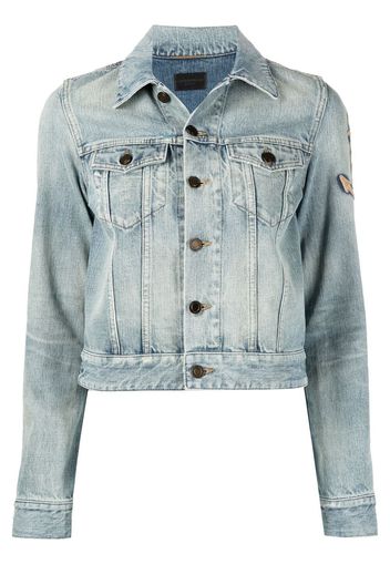 Saint Laurent Bestickte Jeansjacke - Blau