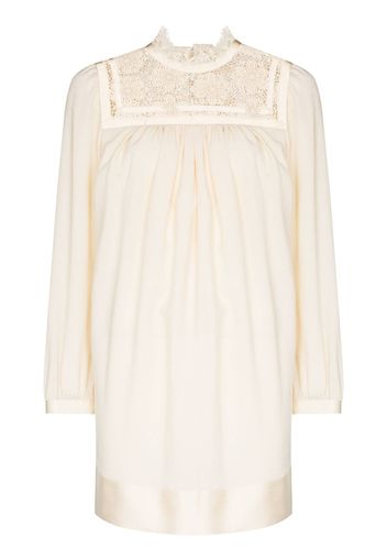 Saint Laurent Broderie Anglaise long-sleeve minidress - Nude