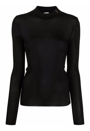 Saint Laurent Gerippter YSL Seidenpullover - Schwarz