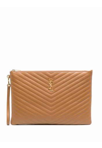 Saint Laurent Gesteppte Clutch mit Logo-Schild - Braun