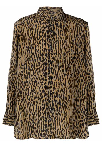 Saint Laurent Seidenhemd mit Leoparden-Print - Grün