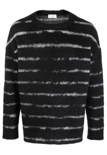 Saint Laurent Flauschiger Pullover mit Streifen - Schwarz