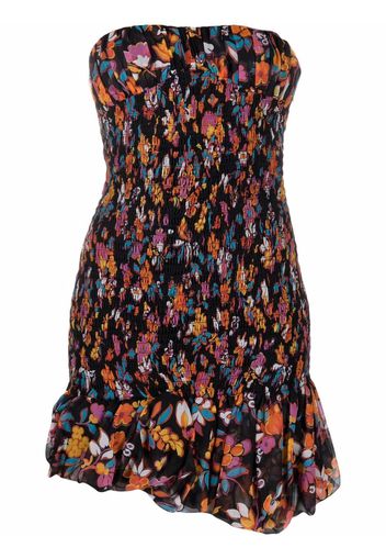 Saint Laurent Schulterfreies Kleid mit Blumen-Print - Schwarz