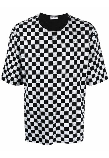 Saint Laurent Kariertes T-Shirt - Schwarz