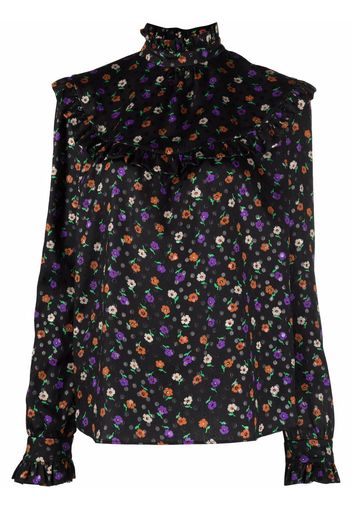 Saint Laurent Bluse mit Blumen-Print - Schwarz