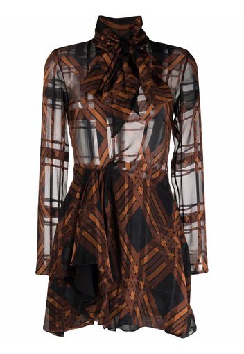 Saint Laurent geometric-print pussybow silk dress - Schwarz