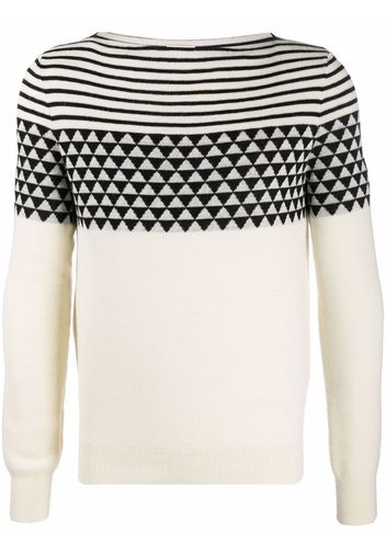 Saint Laurent boat-neck jacquard-pattern jumper - Weiß