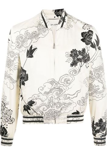 Saint Laurent Bomberjacke mit Blumen-Print - Nude