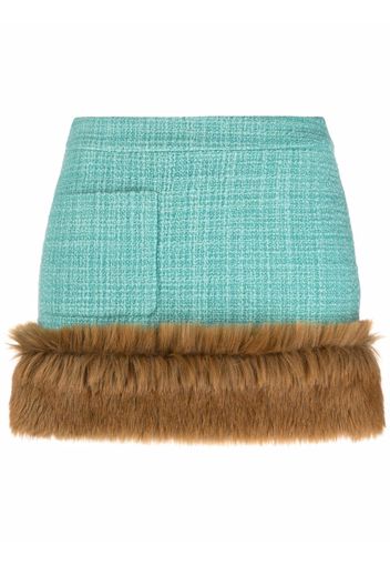 Saint Laurent faux-fur trim bouclé tweed skirt - Blau