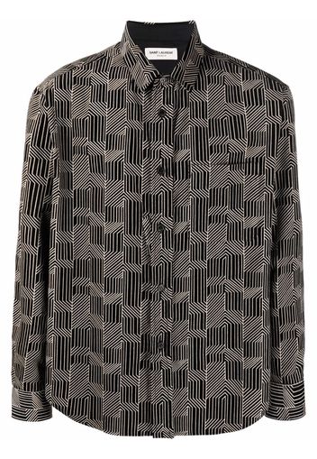 Saint Laurent Samthemd mit abstraktem Print - Schwarz