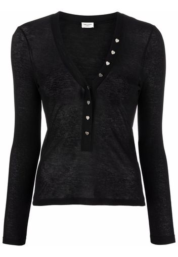 Saint Laurent semi-sheer ribbed long-sleeved top - Schwarz