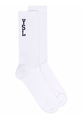 Saint Laurent Intarsia-knit logo socks - Weiß