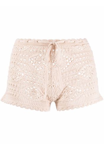 Saint Laurent Laine wool crochet shorts - Nude