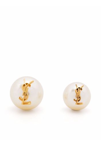 Saint Laurent logo-plaque pearl stud earrinfs - Weiß