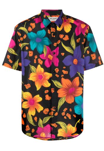Saint Laurent floral-print cotton shirt - Schwarz