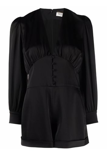 Saint Laurent long-sleeve silk playsuit - Schwarz