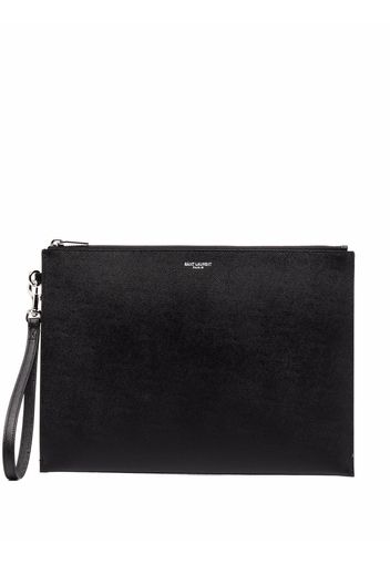 Saint Laurent logo zipped clutch - Schwarz