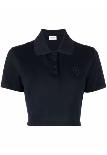 Saint Laurent embroidered-logo cropped polo shirt - Blau