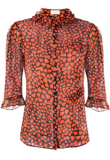 Saint Laurent ruffle-trim love heart-print blouse - Rot