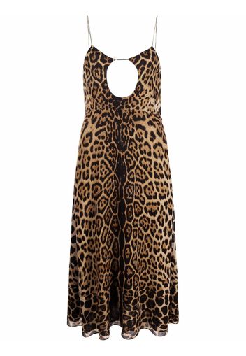 Saint Laurent cut-out leopard-print midi dress - Braun