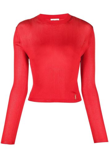 Saint Laurent Cropped-Pullover mit Monogramm - Rot