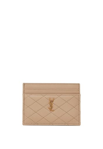 Saint Laurent logo-plaque leather cardholder - Nude