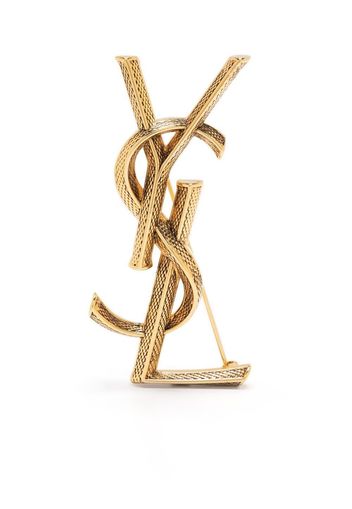 Saint Laurent textured logo letter brooch - Gold