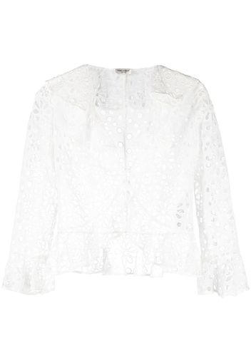 Saint Laurent embroidered-design long-sleeve blouse - Weiß