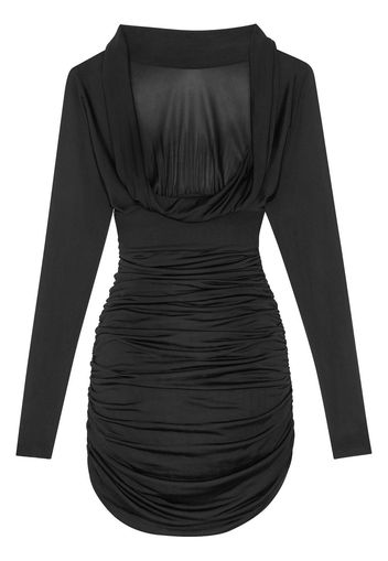 SAINT LAURENT ruched curved-hem long-sleeve dress - Schwarz